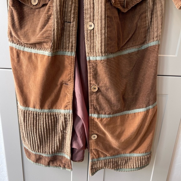 Retro Corduroy Mixed Media Earth Girl Patchwork Trench Coat Cropped Sleeve Small - Picture 6 of 14